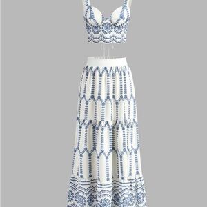 Commense Blue and White Skirt Set